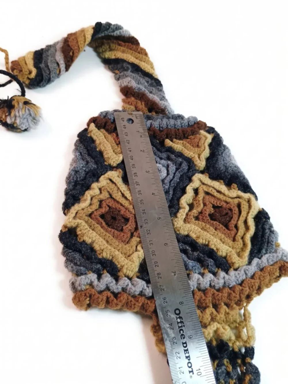 Hand-Knitted Alpaca Wool Chullo with Geometric Designs and Pom-poms